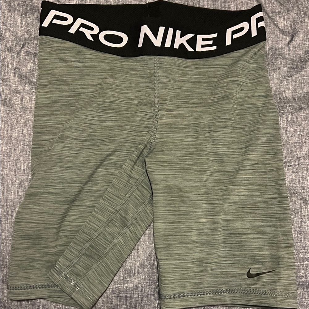 Nike Pro Olive Heather Compression Shorts with Black Waistband